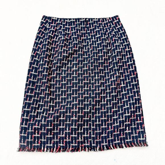 Talbots Fringe Hem Nautical Style Tweed Woven Patterned Pencil Skirt Size 2 - Picture 2 of 7